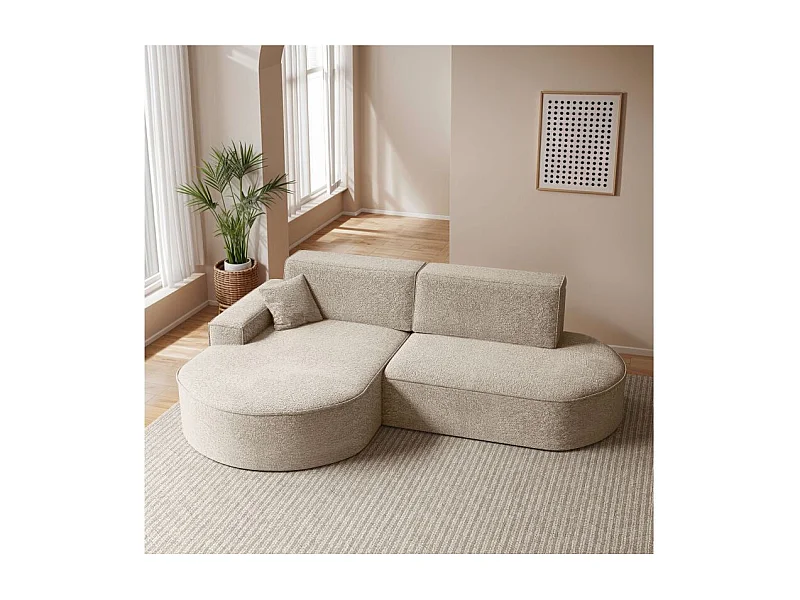 Canapé d'angle gauche convertible 4 places MARLO en tissu chenille - Beige