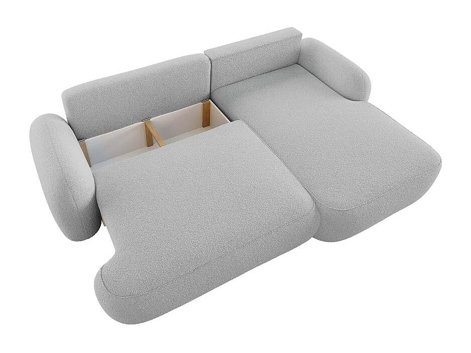 Canapé d'angle droit convertible 4 places MILLY avec coffre en tissu bouclette - Gris clair