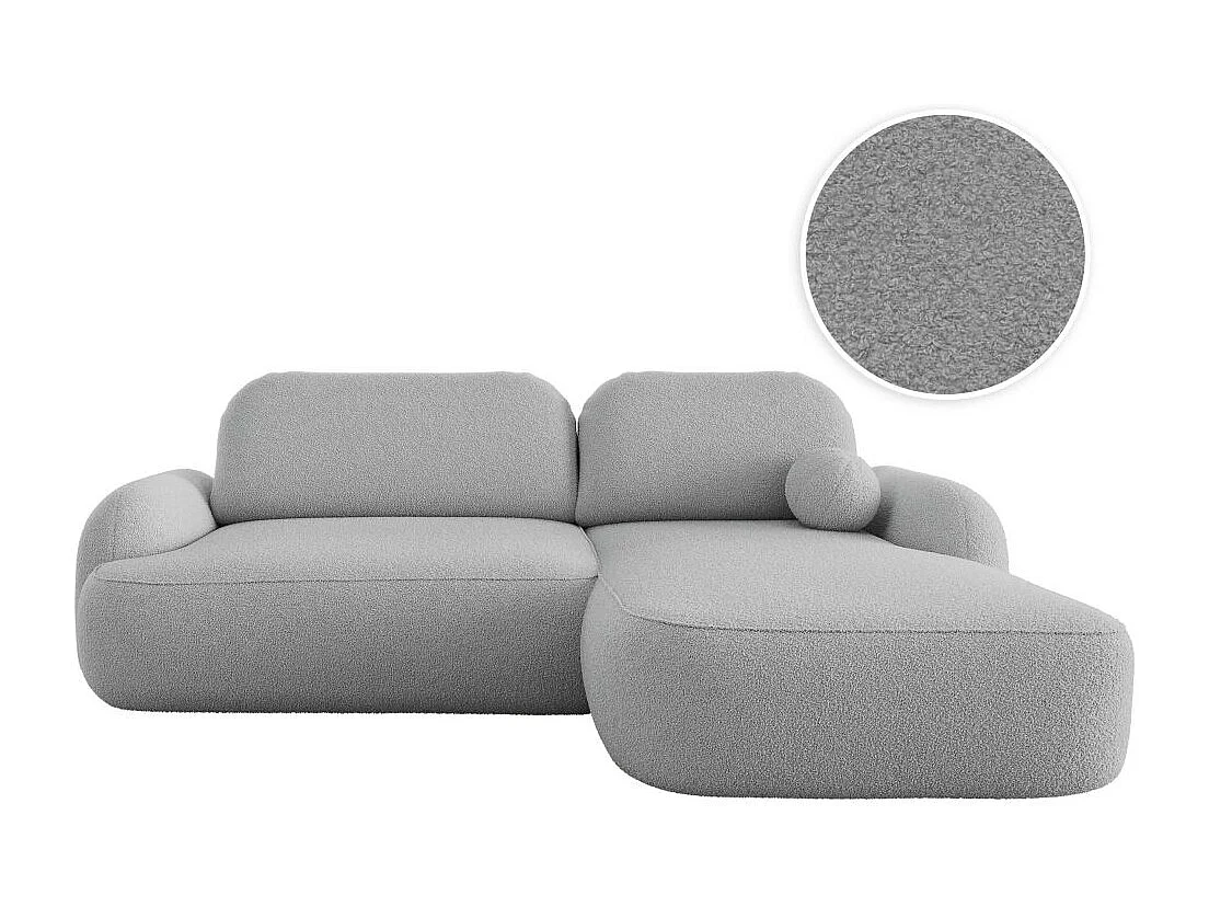 Canapé d'angle droit convertible 4 places MILLY avec coffre en tissu bouclette - Gris clair