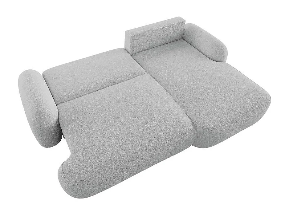 Canapé d'angle droit convertible 4 places MILLY avec coffre en tissu bouclette - Gris clair