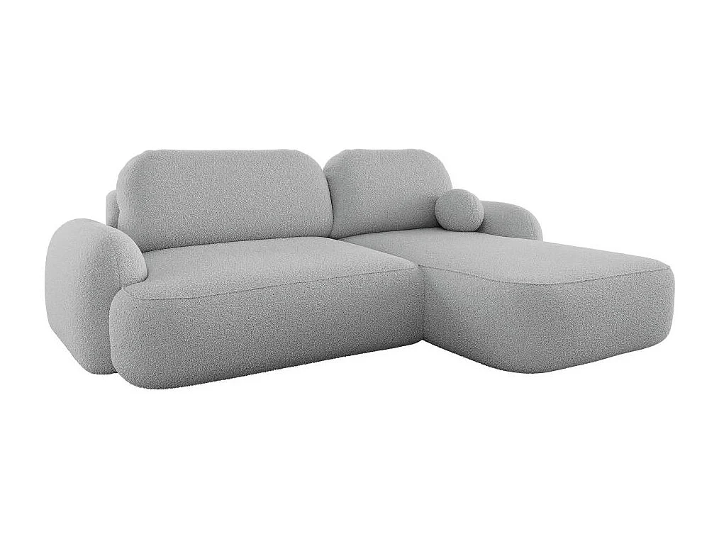 Canapé d'angle droit convertible 4 places MILLY avec coffre en tissu bouclette - Gris clair