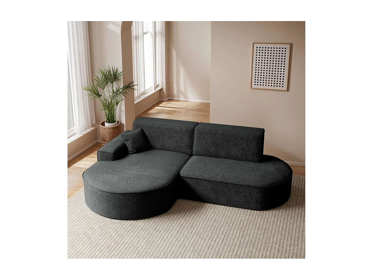 Canapé d'angle gauche convertible 4 places MARLO en tissu chenille - Gris anthracite