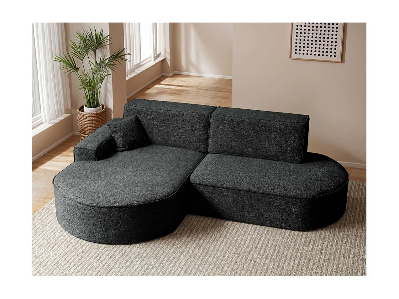 Canapé d'angle gauche convertible 4 places MARLO en tissu chenille - Gris anthracite