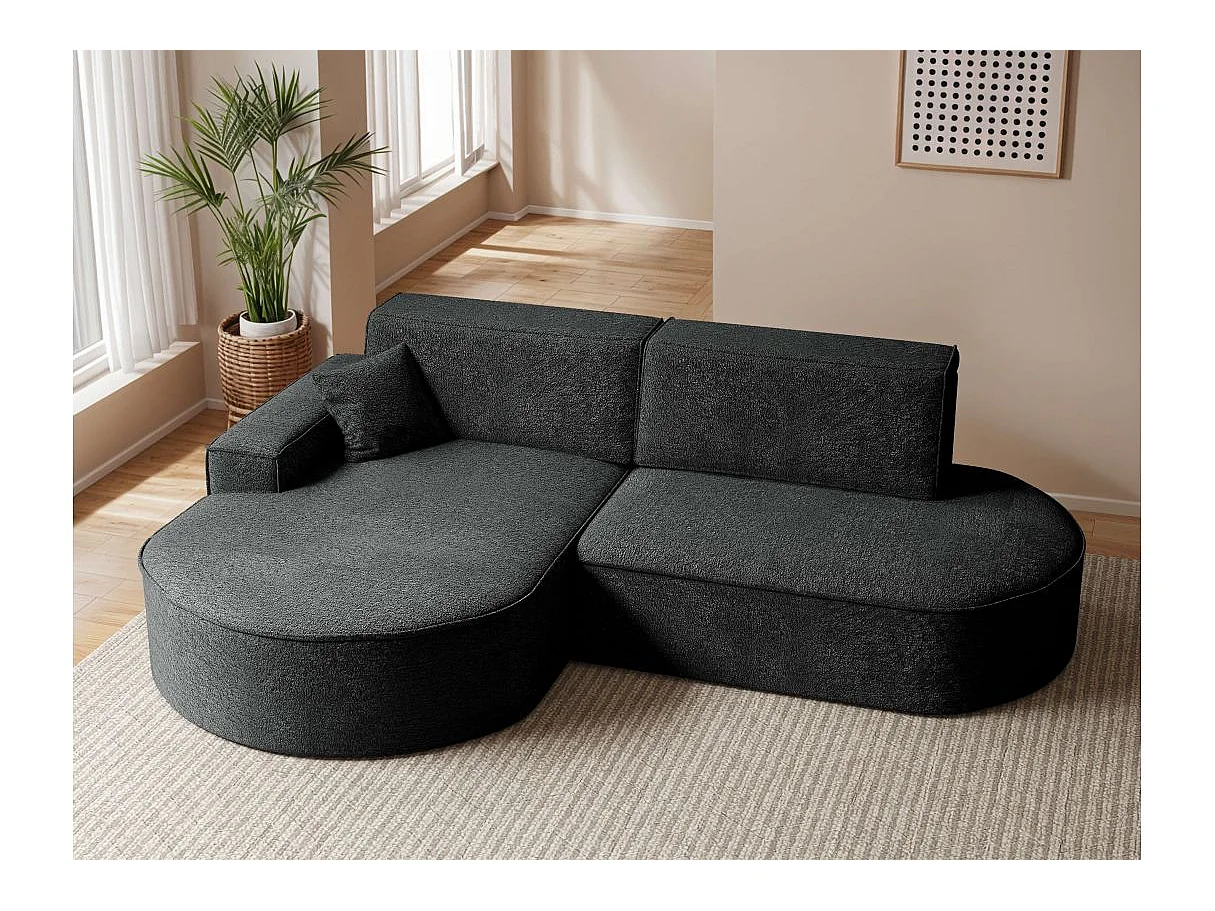 Canapé d'angle convertible 4 places en tissu chenille gris anthracite MARLO