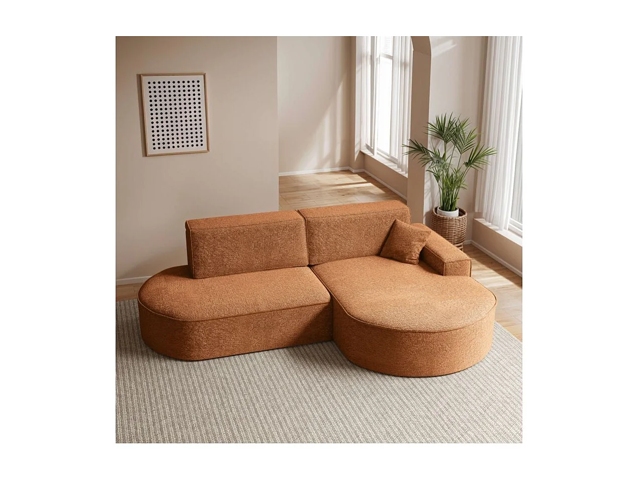 Canapé d'angle droit convertible 4 places MARLO en tissu chenille - Terracotta