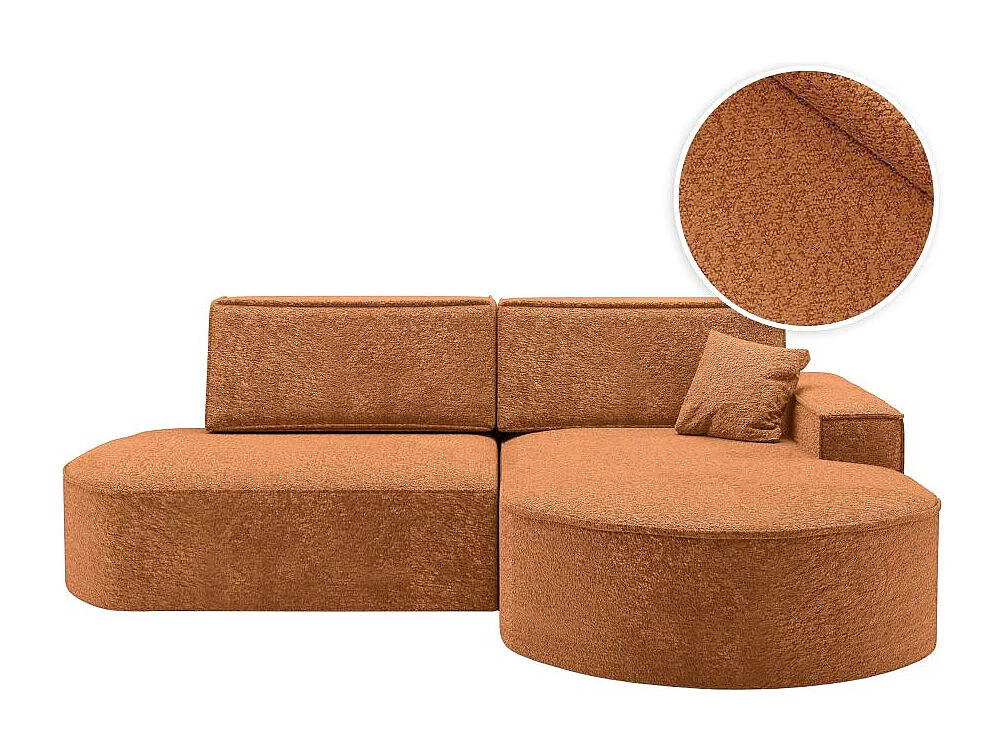 Canapé d'angle droit convertible 4 places MARLO en tissu chenille - Terracotta