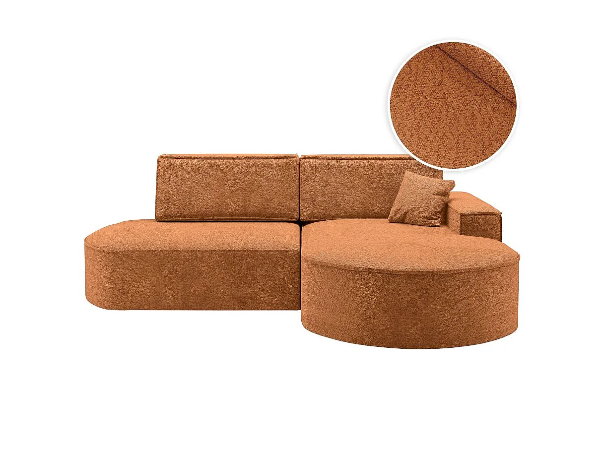 Canapé d'angle convertible 4 places en tissu chenille terracotta MARLO