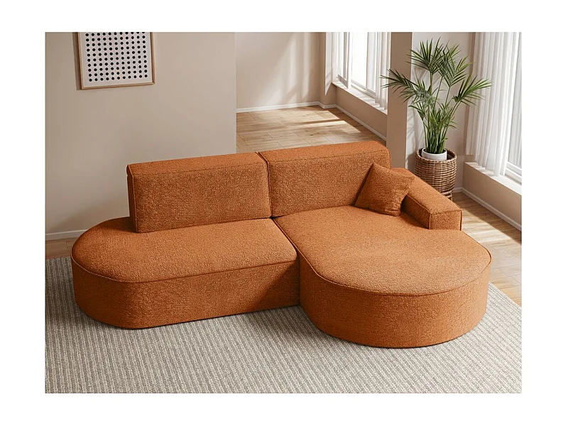 Canapé d'angle droit convertible 4 places MARLO en tissu chenille - Terracotta