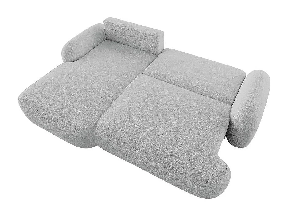 Canapé d'angle gauche convertible 4 places MILLY avec coffre en tissu bouclette - Gris clair