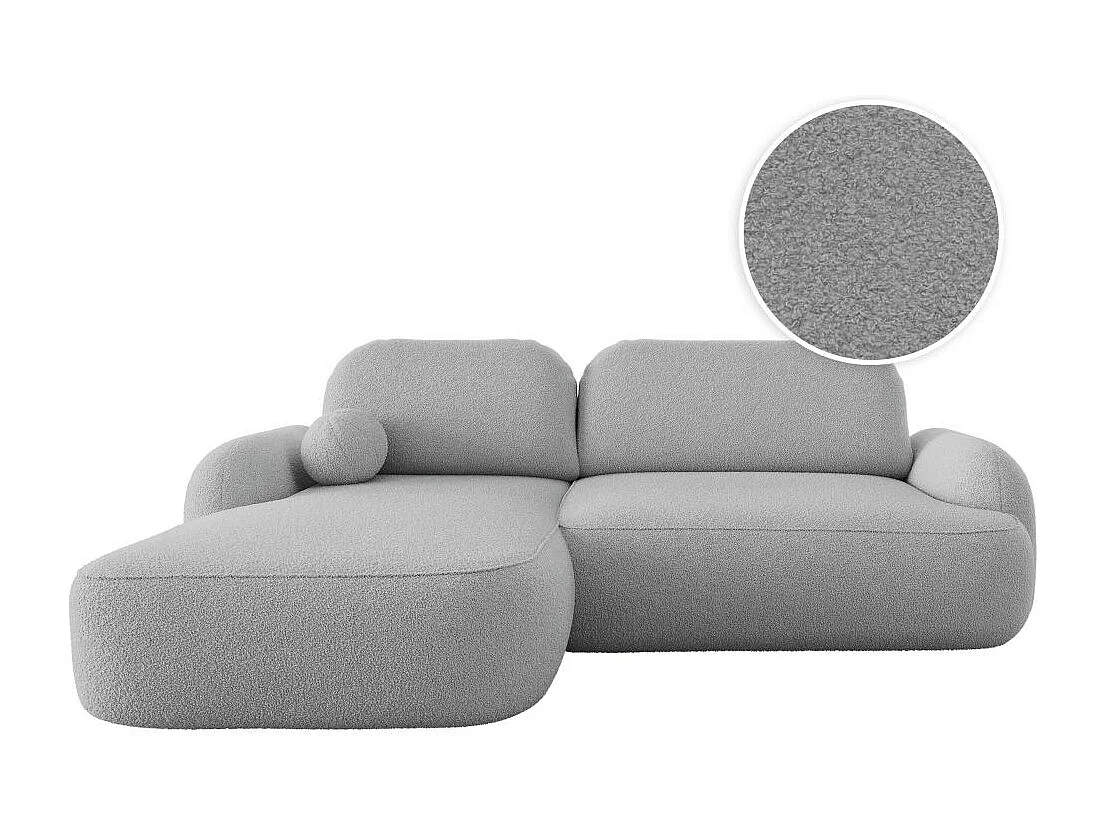 Canapé d'angle gauche convertible 4 places MILLY avec coffre en tissu bouclette - Gris clair