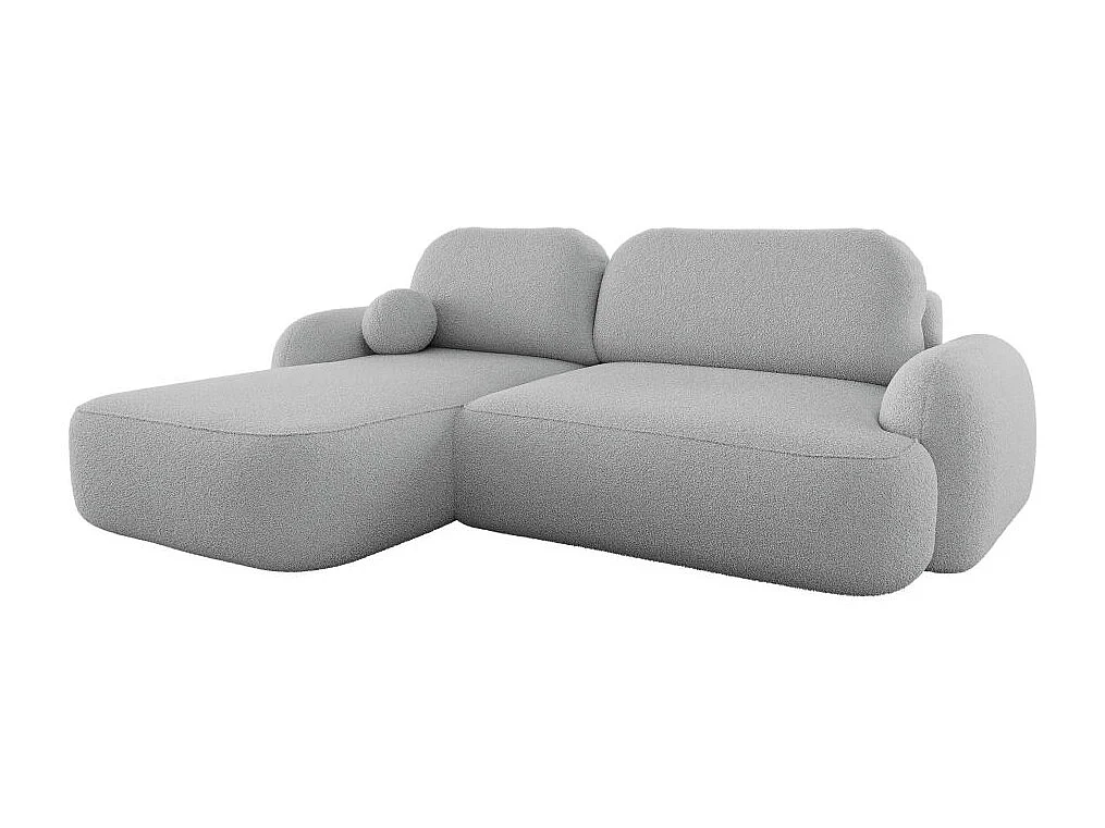 Canapé d'angle gauche convertible 4 places MILLY avec coffre en tissu bouclette - Gris clair