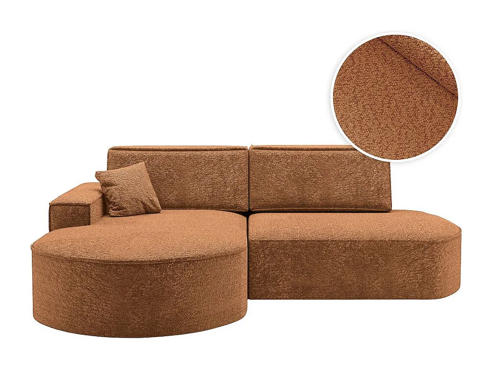 Canapé d'angle gauche convertible 4 places MARLO en tissu chenille - Terracotta
