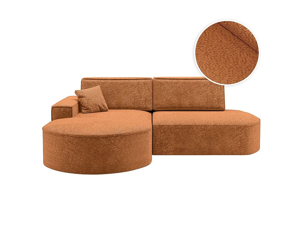 Canapé d'angle convertible 4 places en tissu chenille terracotta MARLO