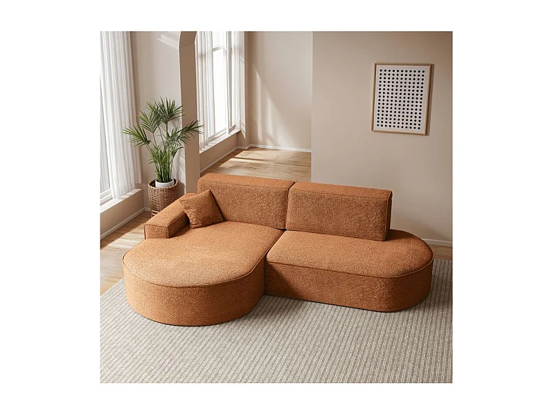 Canapé d'angle gauche convertible 4 places MARLO en tissu chenille - Terracotta