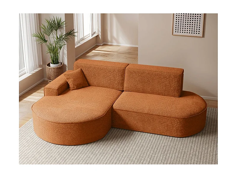 Canapé d'angle gauche convertible 4 places MARLO en tissu chenille - Terracotta