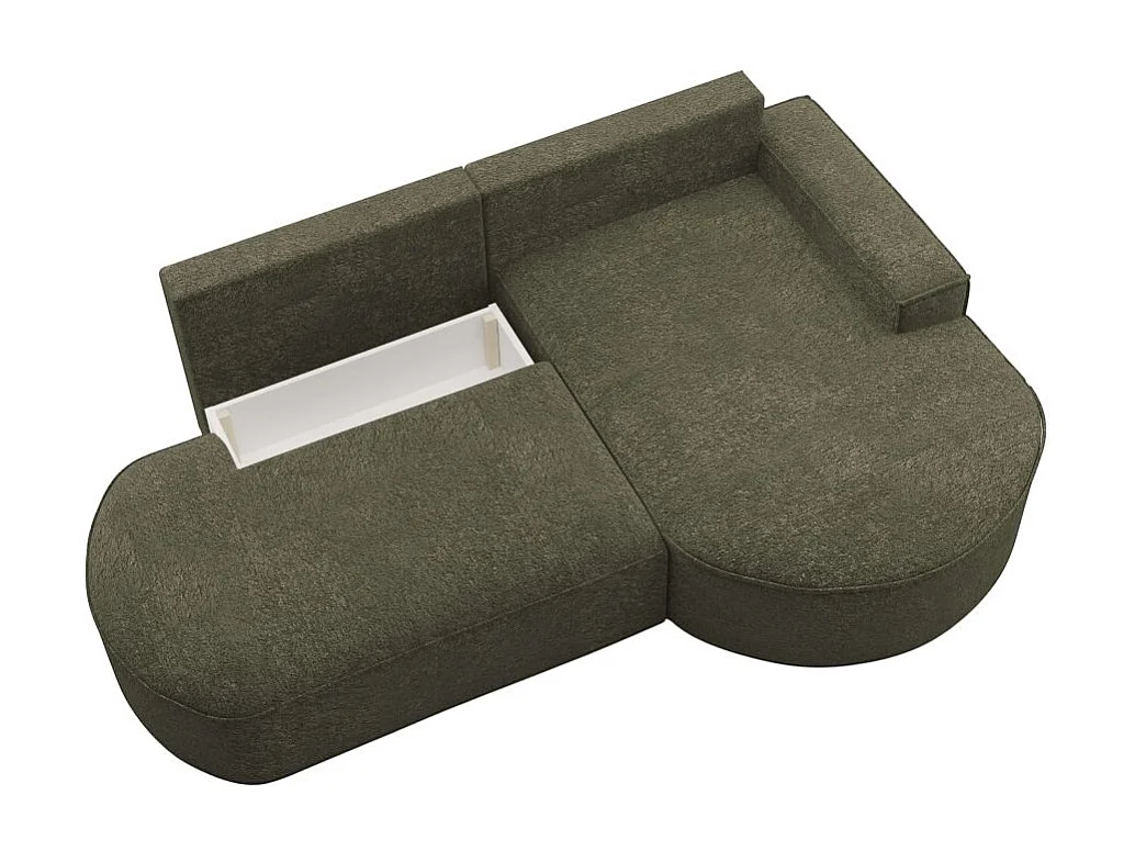 Canapé d'angle droit convertible 4 places MARLO en tissu chenille - Vert foncé