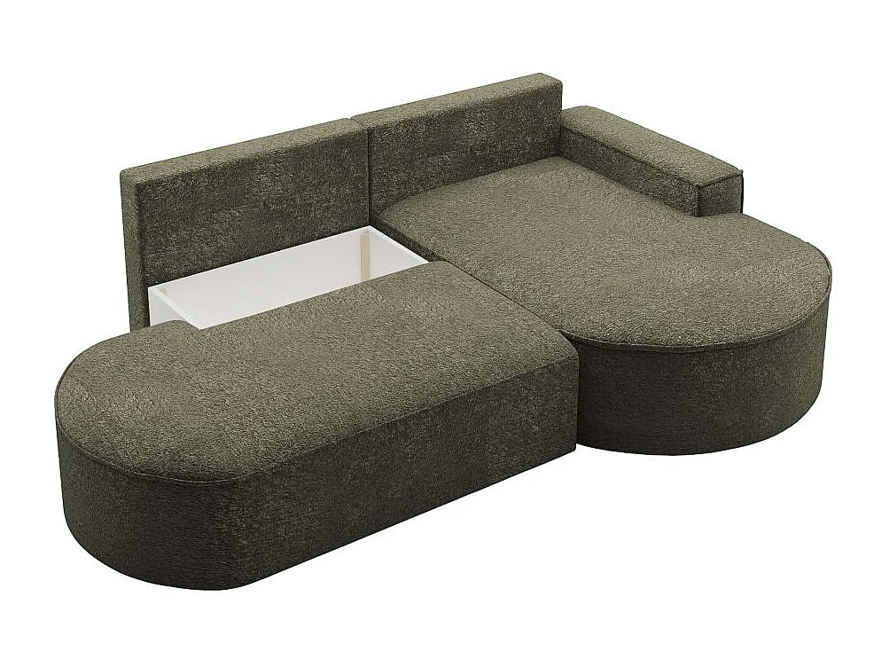 Canapé d'angle droit convertible 4 places MARLO en tissu chenille - Vert foncé