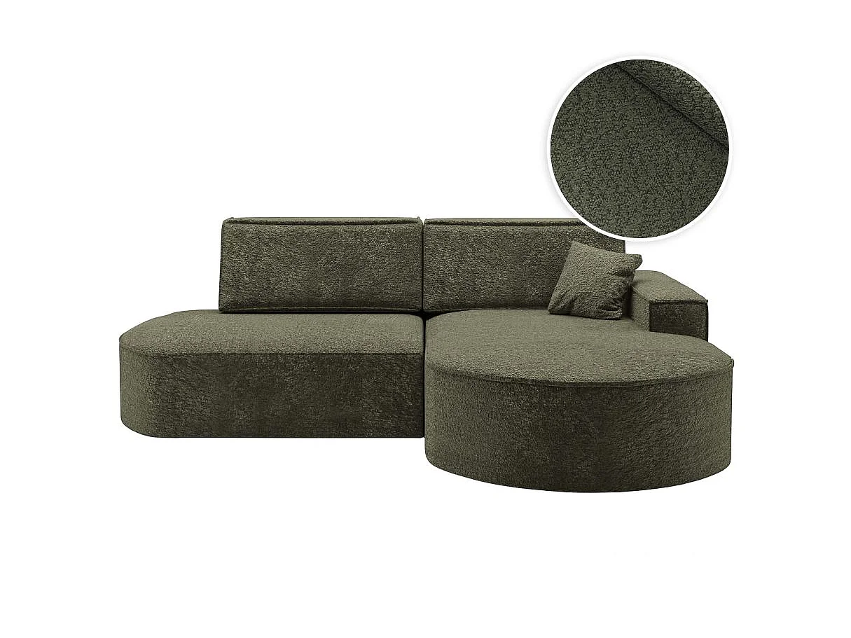 Canapé d'angle convertible 4 places en tissu chenille vert foncé MARLO