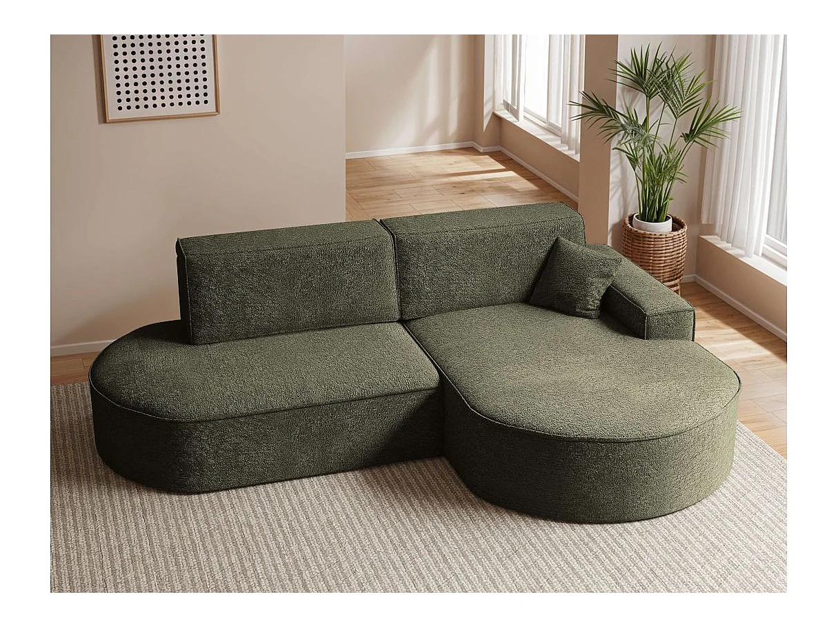 Canapé d'angle convertible 4 places en tissu chenille vert foncé MARLO