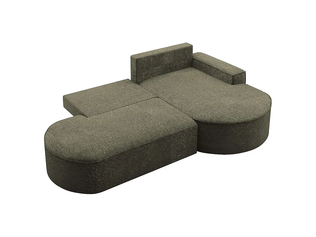 Canapé d'angle convertible 4 places en tissu chenille vert foncé MARLO