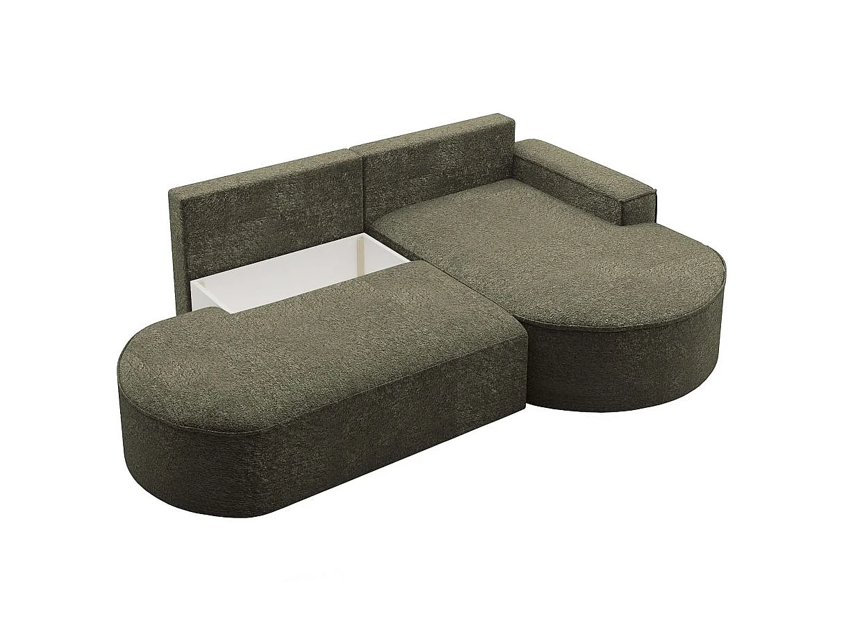 Canapé d'angle convertible 4 places en tissu chenille vert foncé MARLO