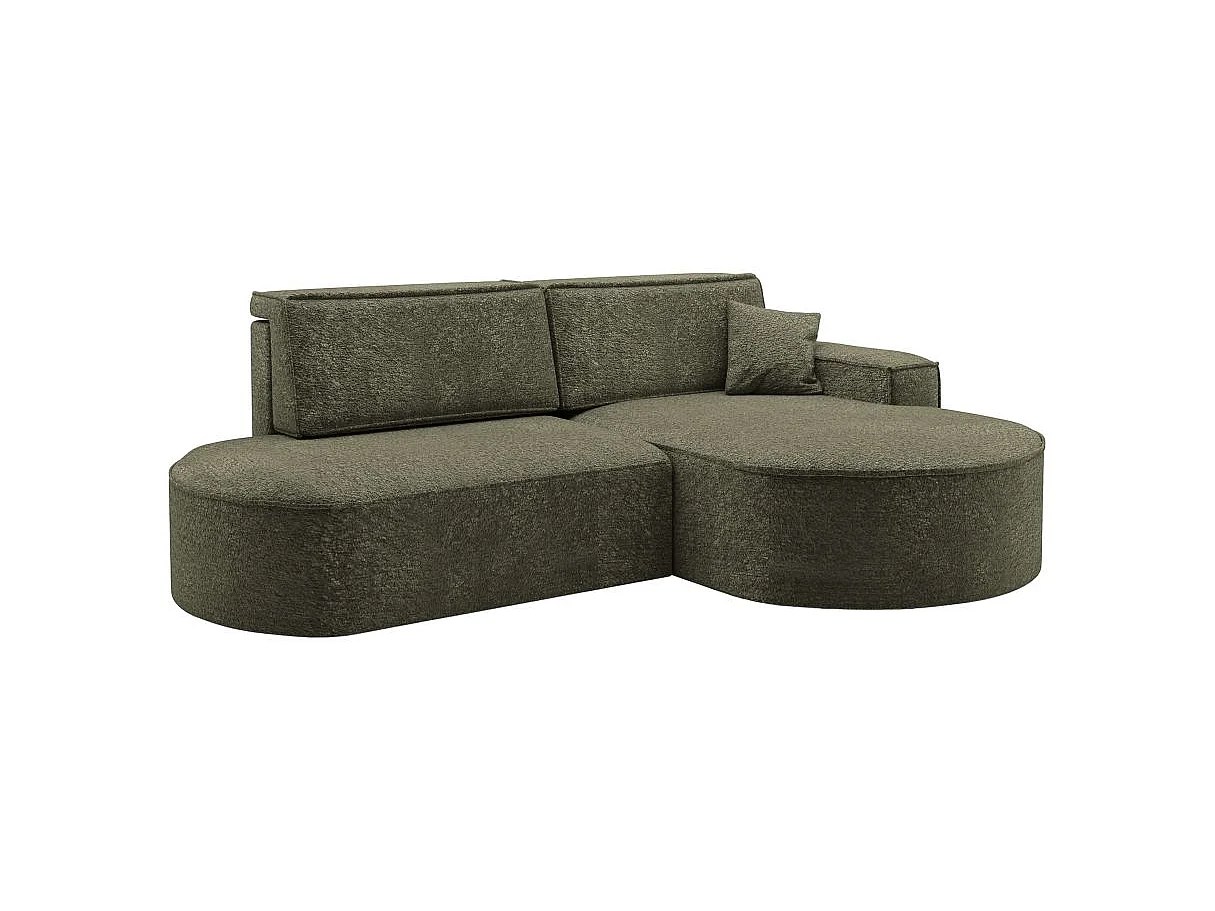 Canapé d'angle convertible 4 places en tissu chenille vert foncé MARLO