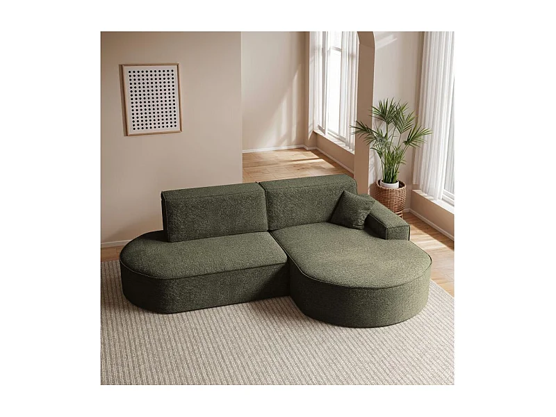 Canapé d'angle droit convertible 4 places MARLO en tissu chenille - Vert foncé