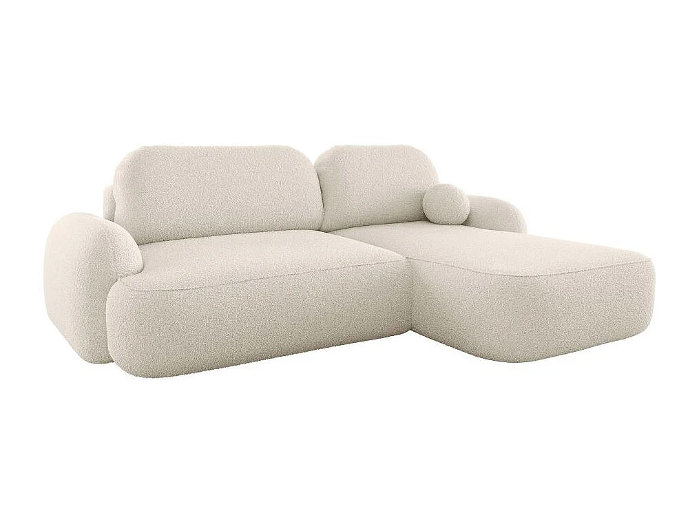 Canapé d'angle droit convertible 4 places MILLY avec coffre en tissu bouclette - Beige