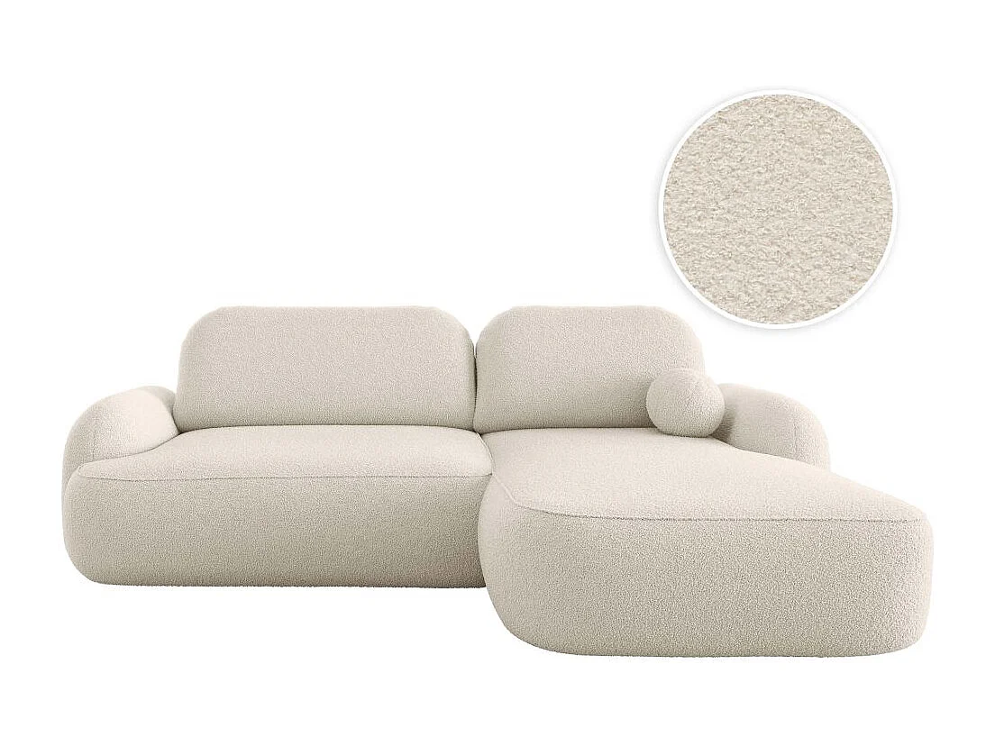 Canapé d'angle droit convertible 4 places MILLY avec coffre en tissu bouclette - Beige