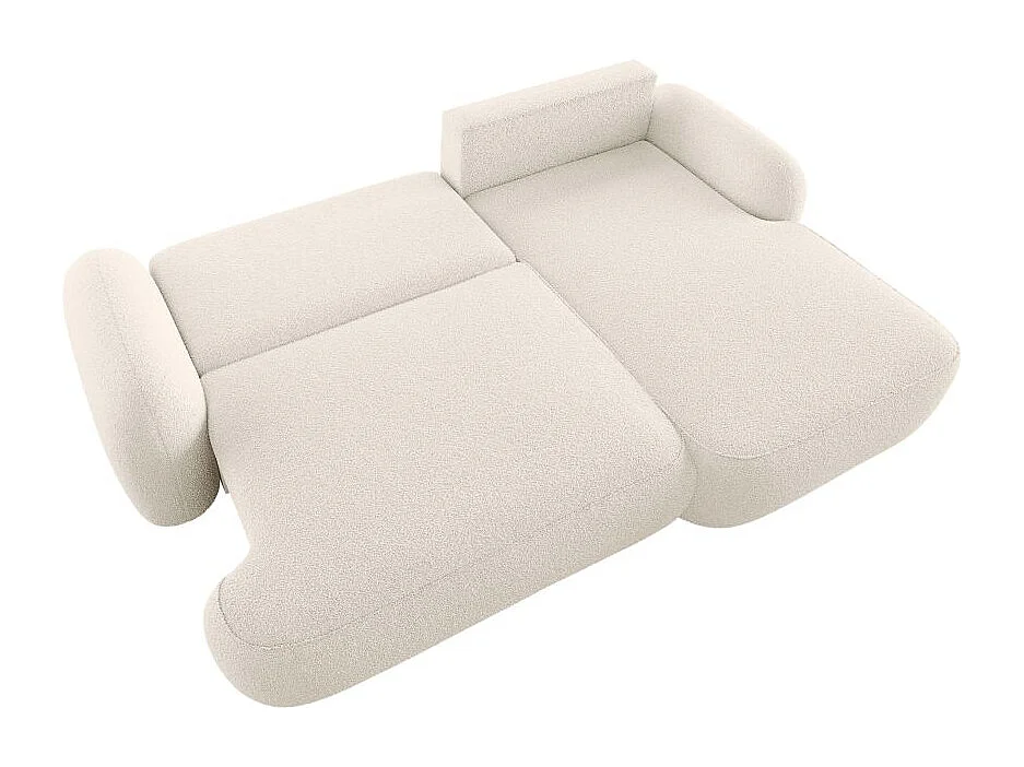 Canapé d'angle droit convertible 4 places MILLY avec coffre en tissu bouclette - Beige