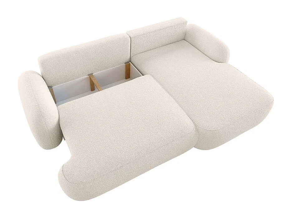 Canapé d'angle droit convertible 4 places MILLY avec coffre en tissu bouclette - Beige