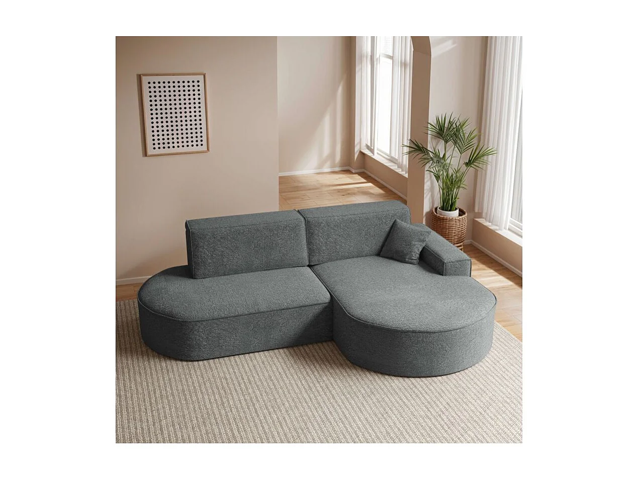 Canapé d'angle droit convertible 4 places MARLO en tissu chenille - Gris anthracite