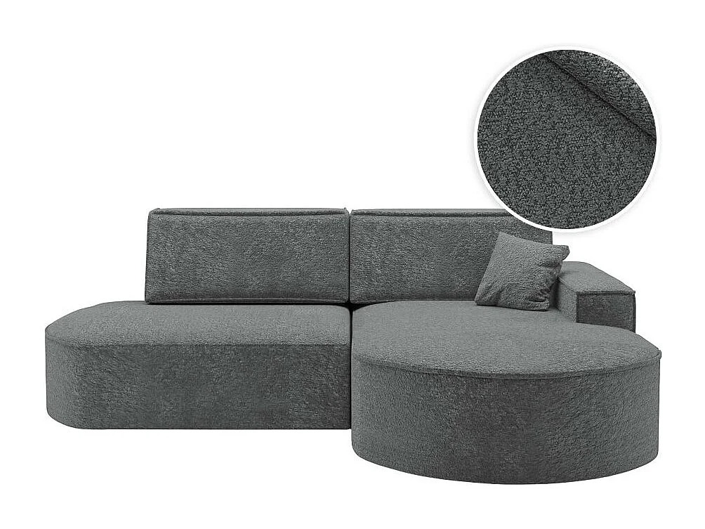 Canapé d'angle droit convertible 4 places MARLO en tissu chenille - Gris anthracite