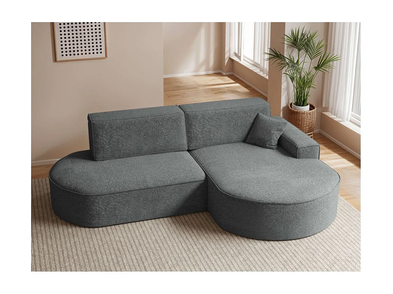 Canapé d'angle droit convertible 4 places MARLO en tissu chenille - Gris anthracite