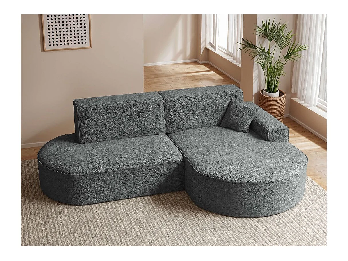 Canapé d'angle convertible 4 places en tissu chenille gris anthracite MARLO