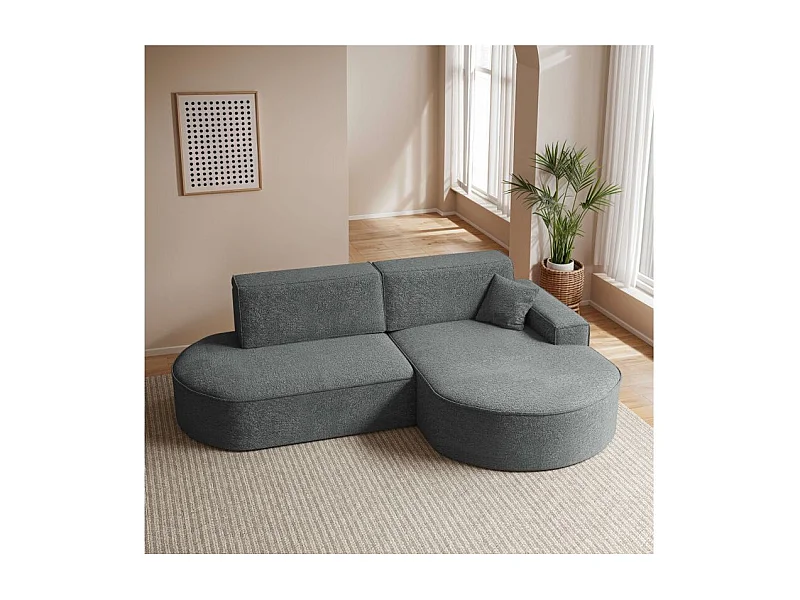 Canapé d'angle droit convertible 4 places MARLO en tissu chenille - Gris anthracite