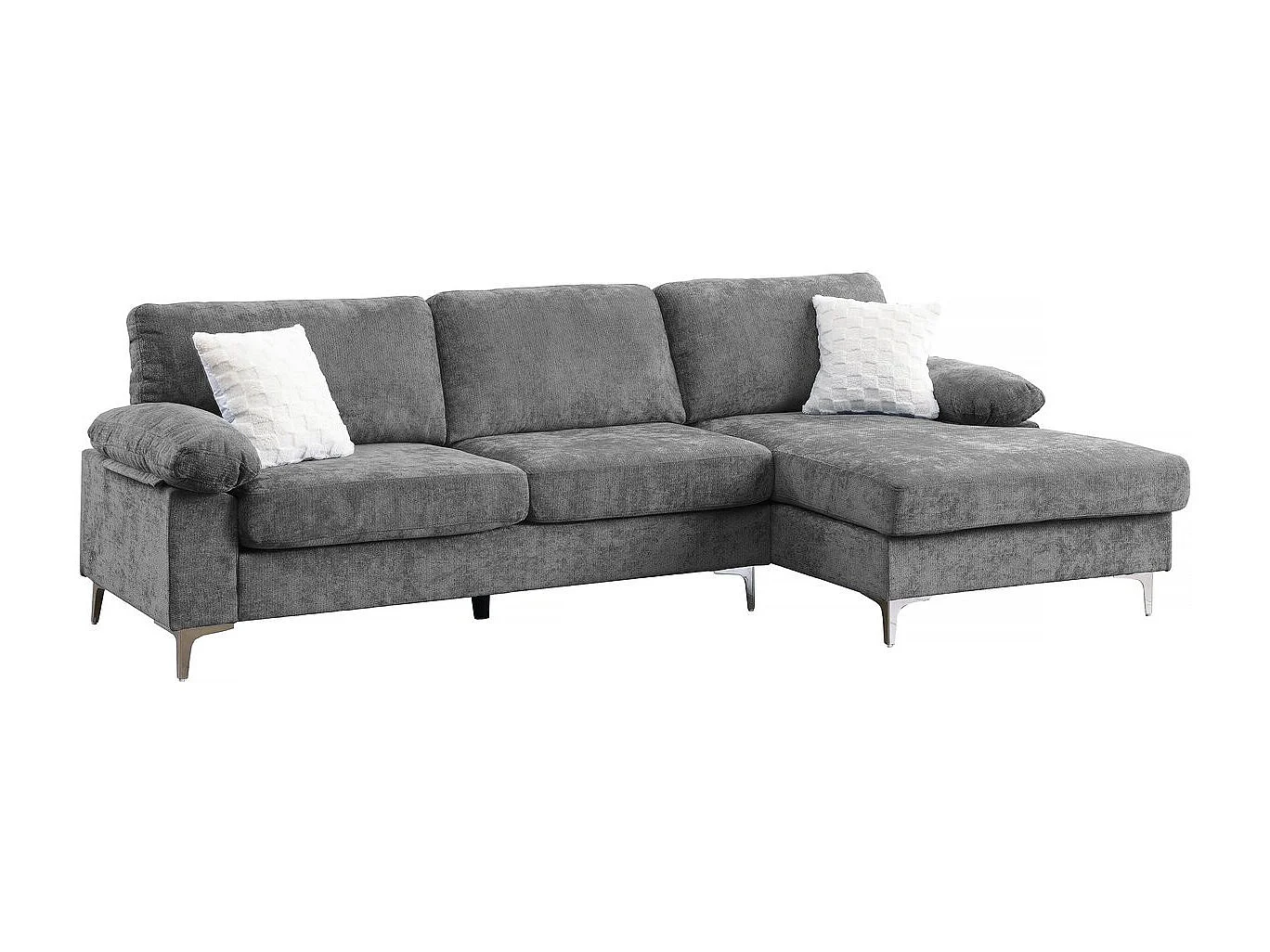 Canapé d'angle droit en tissu chenille "Jade" - 3 places - Gris clair