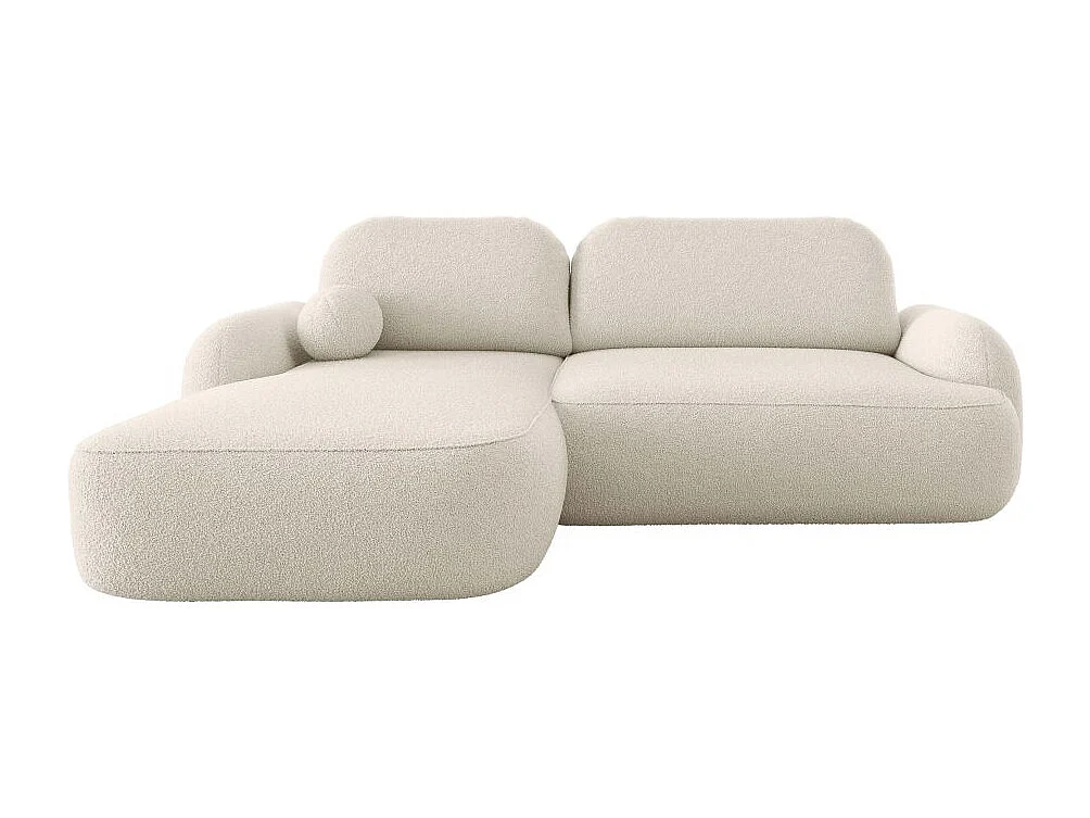 Canapé d'angle gauche convertible 4 places MILLY avec coffre en tissu bouclette - Beige