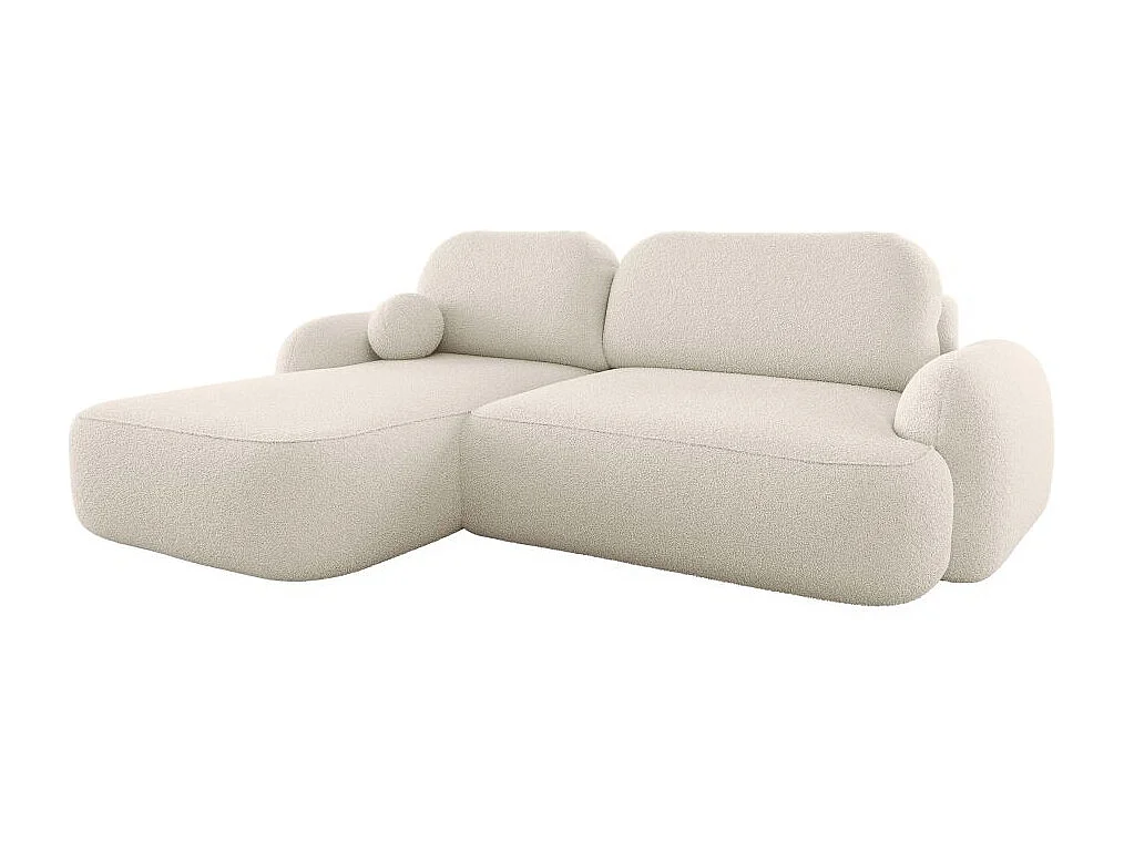 Canapé d'angle gauche convertible 4 places MILLY avec coffre en tissu bouclette - Beige