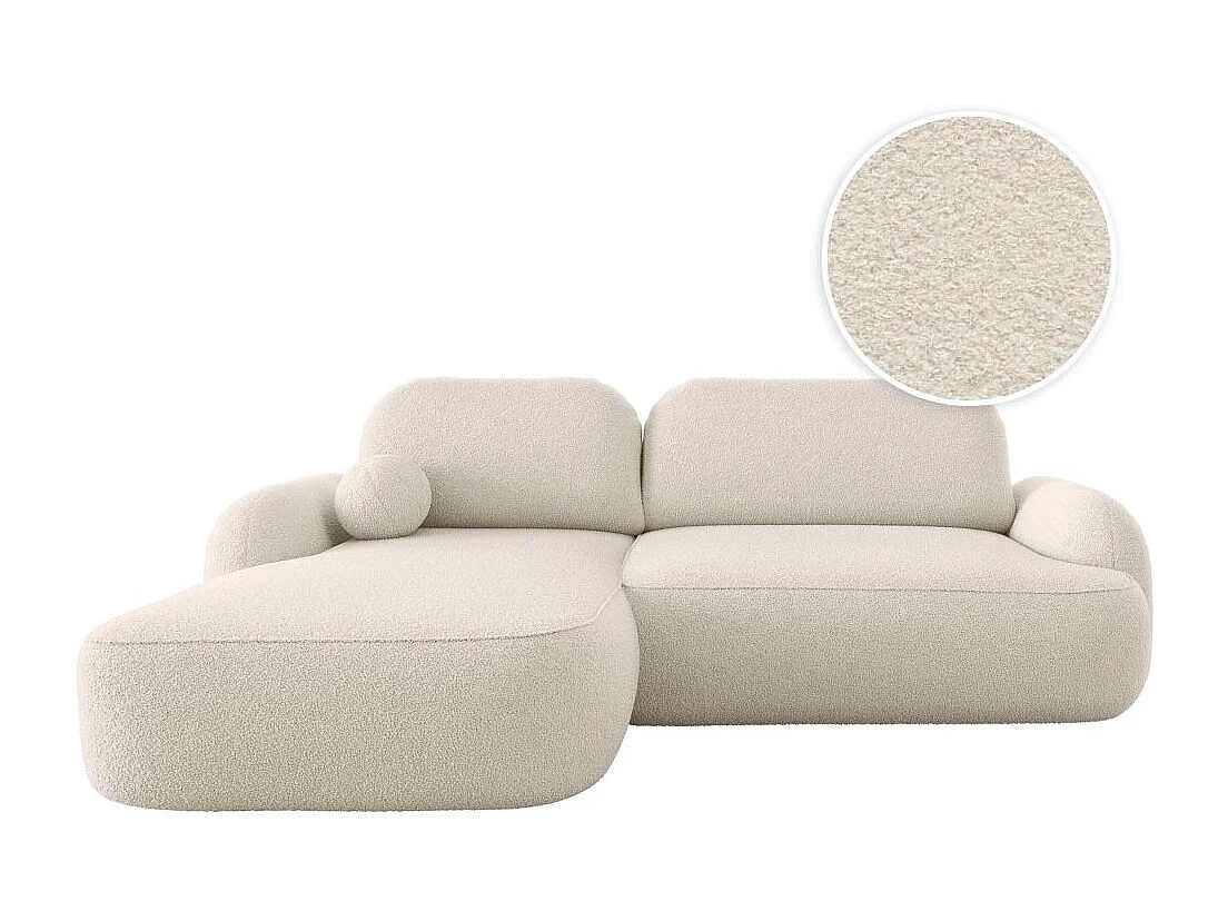 Canapé d'angle gauche convertible 4 places MILLY avec coffre en tissu bouclette - Beige