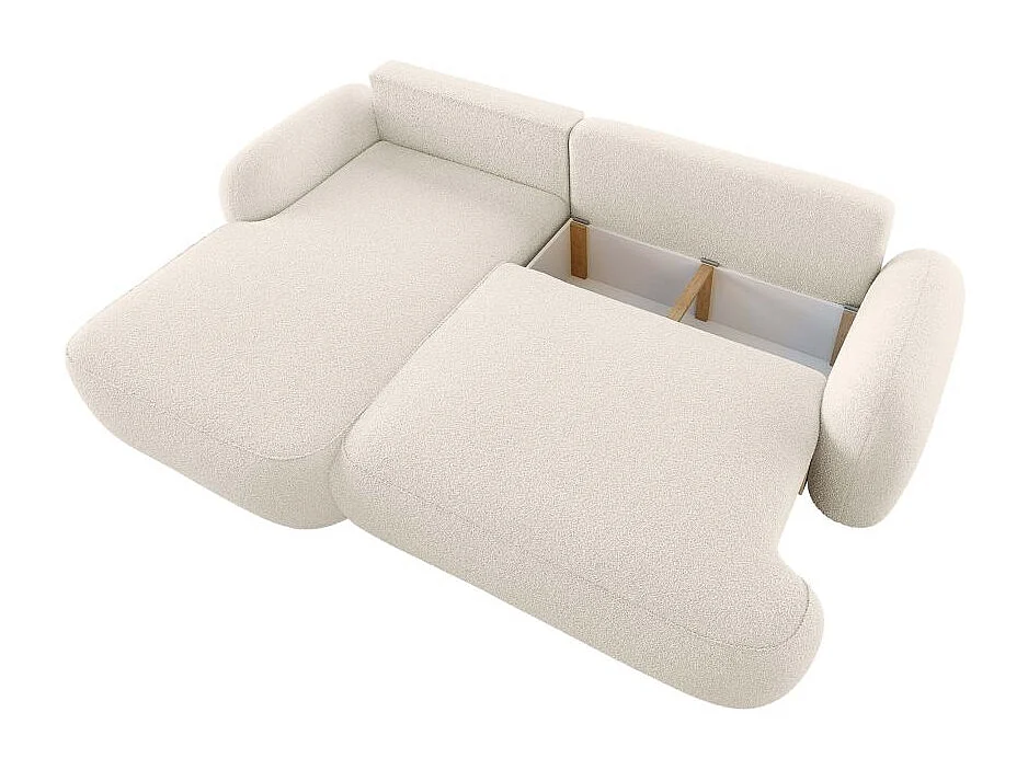 Canapé d'angle gauche convertible 4 places MILLY avec coffre en tissu bouclette - Beige