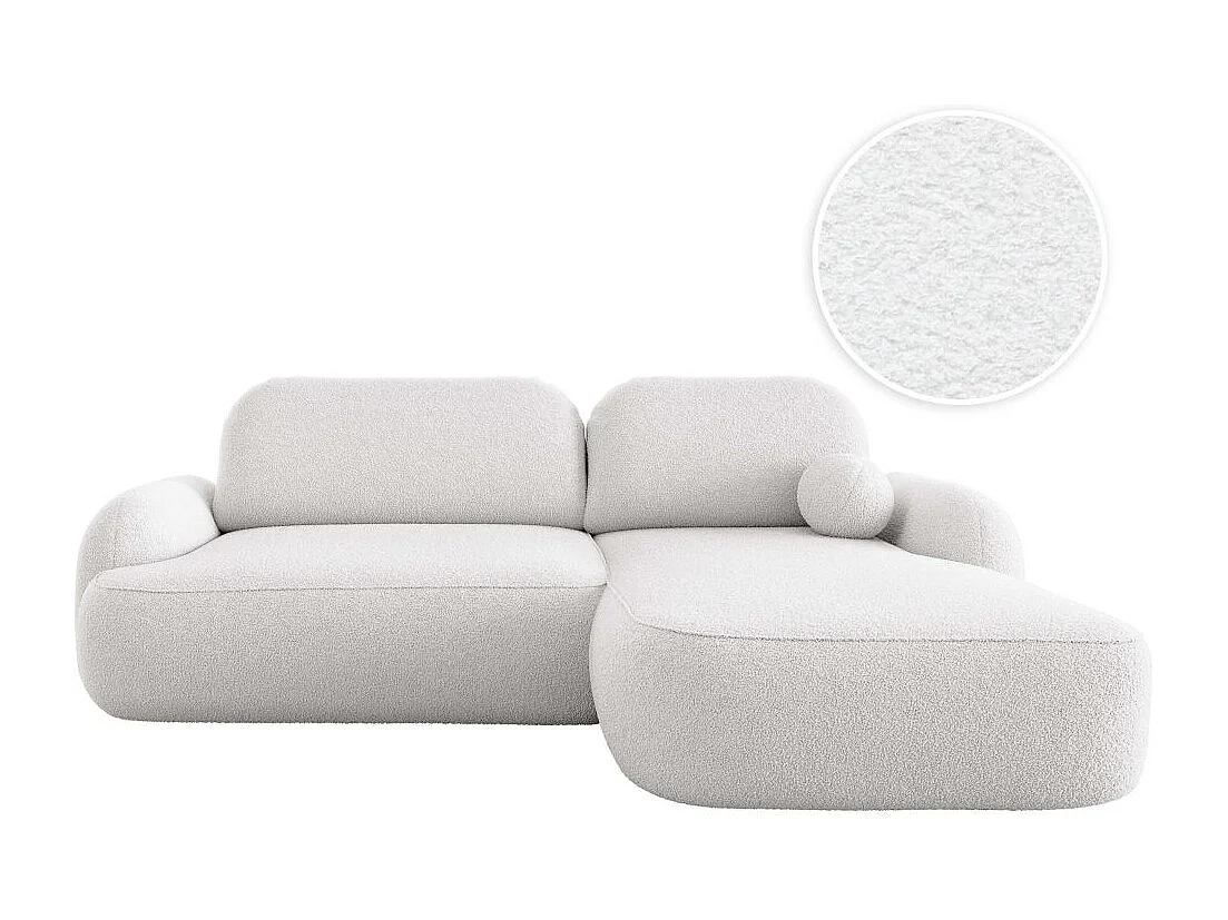 Canapé d'angle droit convertible 4 places MILLY avec coffre en tissu bouclette - Blanc