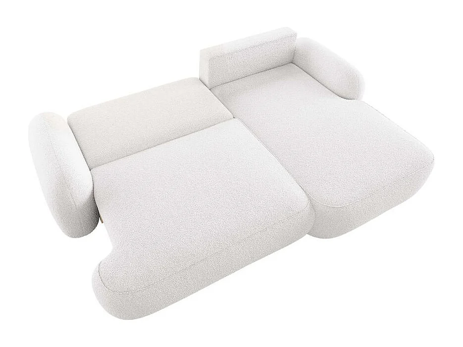 Canapé d'angle droit convertible 4 places MILLY avec coffre en tissu bouclette - Blanc