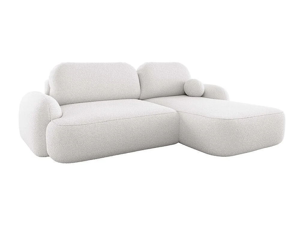 Canapé d'angle droit convertible 4 places MILLY avec coffre en tissu bouclette - Blanc