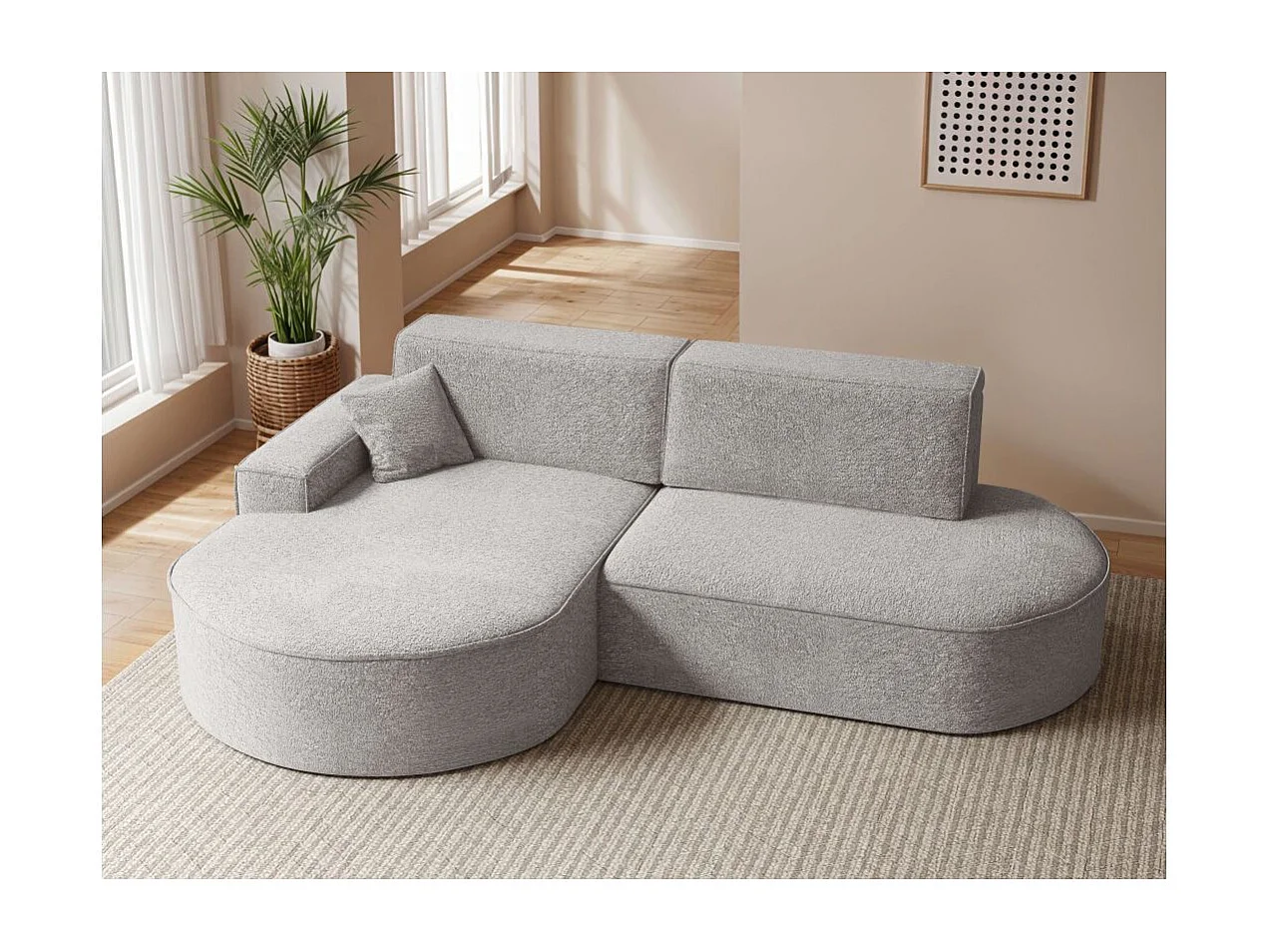 Canapé d'angle gauche convertible 4 places MARLO en tissu chenille - Gris perle