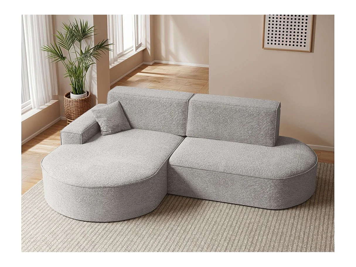 Canapé d'angle convertible 4 places en tissu chenille gris MARLO