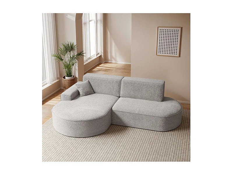 Canapé d'angle gauche convertible 4 places MARLO en tissu chenille - Gris perle