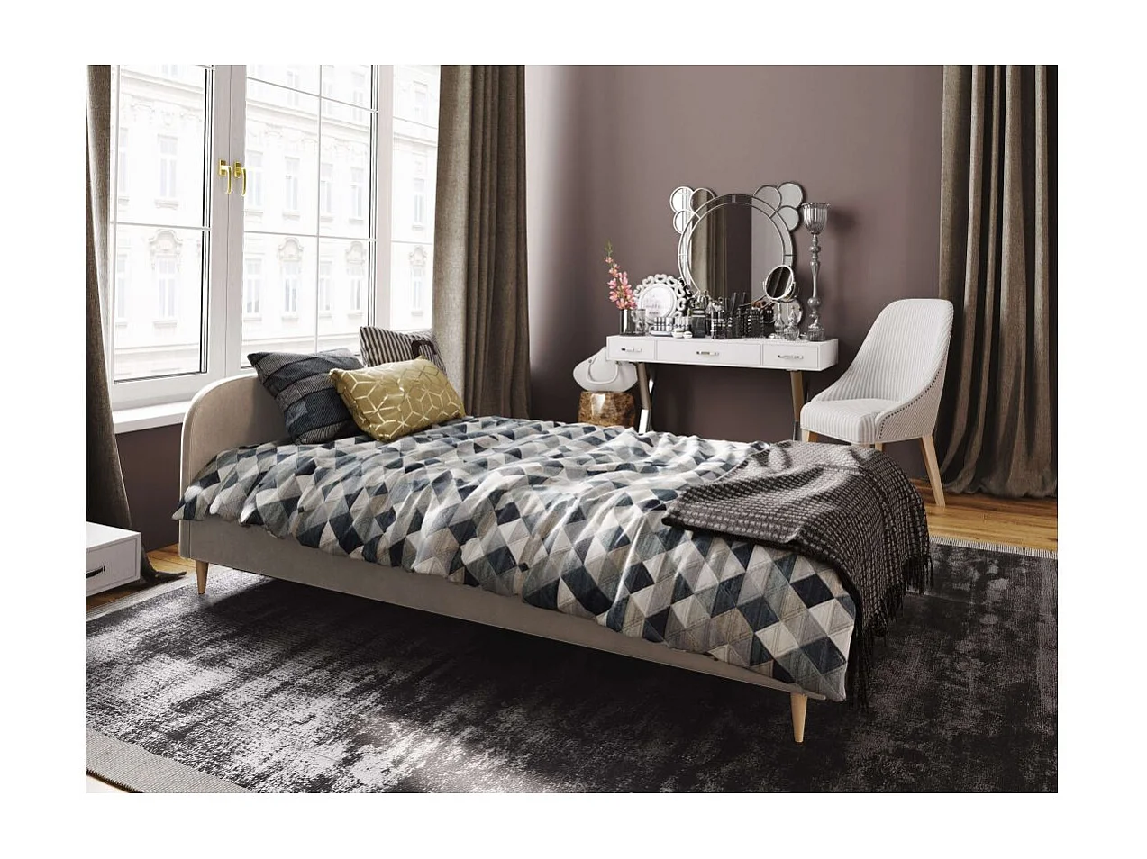 Cadre de lit TALI avec tête de lit et sommier à lattes en velours - Beige - Dimensions du couchage : 160 x 200 cm