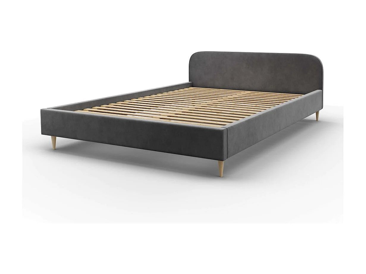 Cadre de lit TALI avec tête de lit et sommier à lattes en velours - Gris clair - Dimensions du couchage : 140 x 200 cm