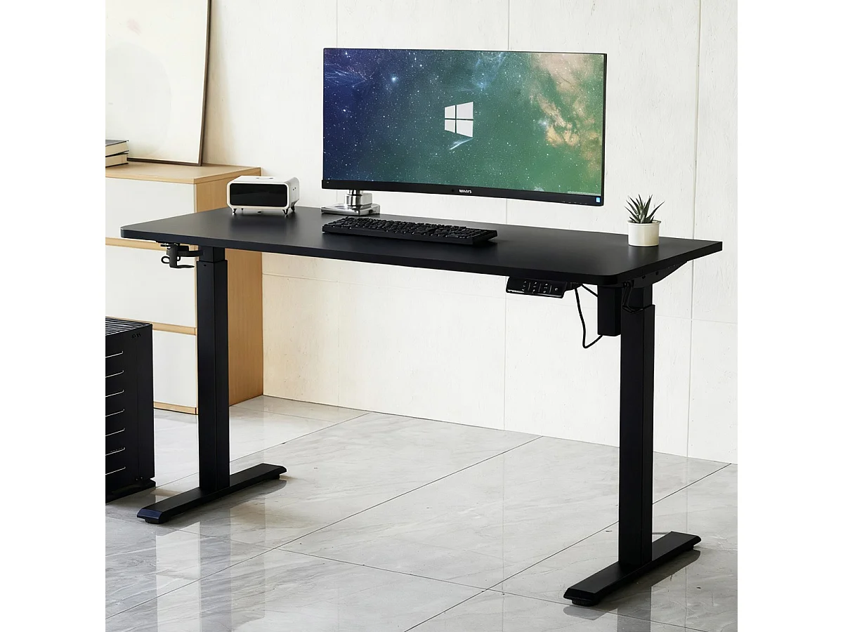 Bureau assis-debout électrique réglable 72-120 cm avec ports USB - noir - Up&Down